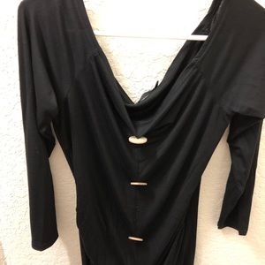 Black off the shoulder button maternity dress